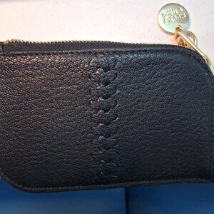 SEE BY CHLOE CARD HOLDER BLACK LEATHER GOLD NEW